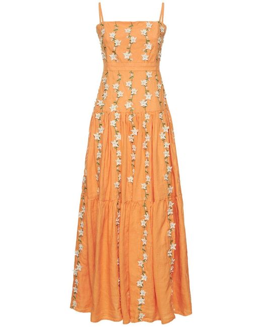 Agua by Agua Bendita Orange Floral-print Sleeveless Maxi Dress