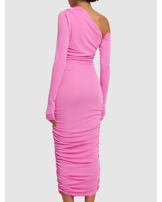 ANDAMANE Pink Olimpia Draped Asymmetric Midi Dress