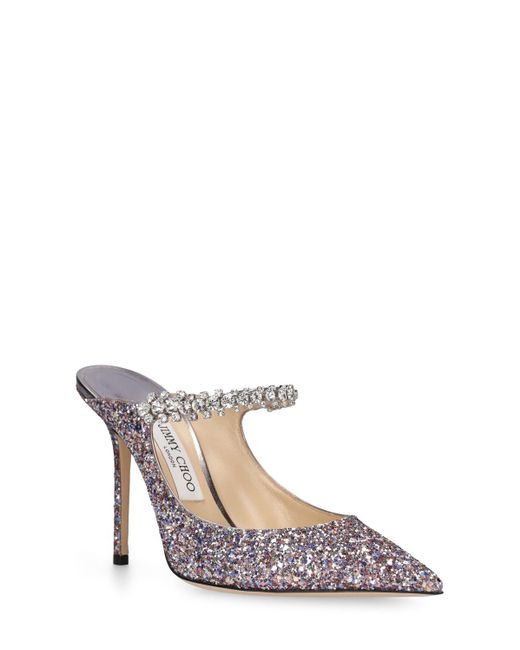 Mules bing in tessuto glitter 100mm di Jimmy Choo in Pink