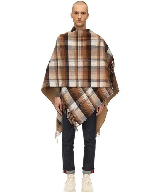 Gucci Brown Reversible Logo Wool Poncho Cape for men