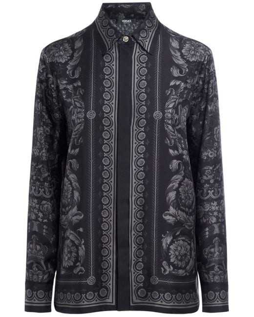 Versace Black Bedrucktes Hemd Aus Seidentwill