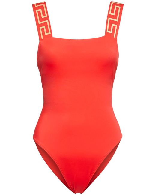 Versace Greek Strap One Piece Swimsuit in Red - Lyst