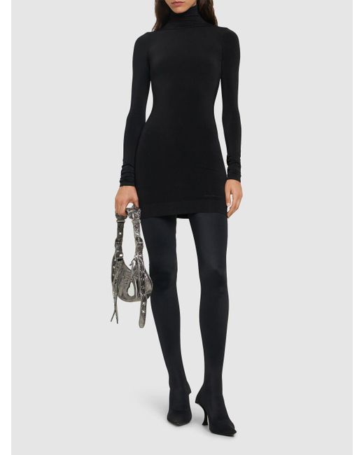 Balenciaga Black Seamless Nylon Blend Mini Dress