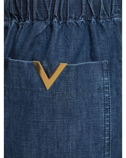 Valentino Blue V Logo Denim Chambray Mini Shorts