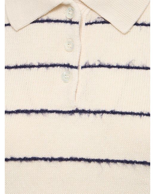 Aspesi Natural Striped Knit Short Sleeve Polo Top