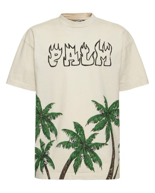 Palm Angels Green Palms & Skull Vintage Cotton T-shirt for men