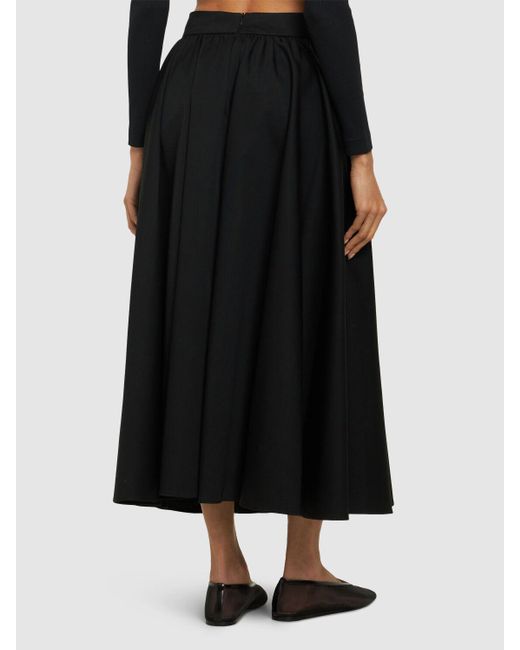 Patou Black Pleated Cotton Gabardine Long Skirt