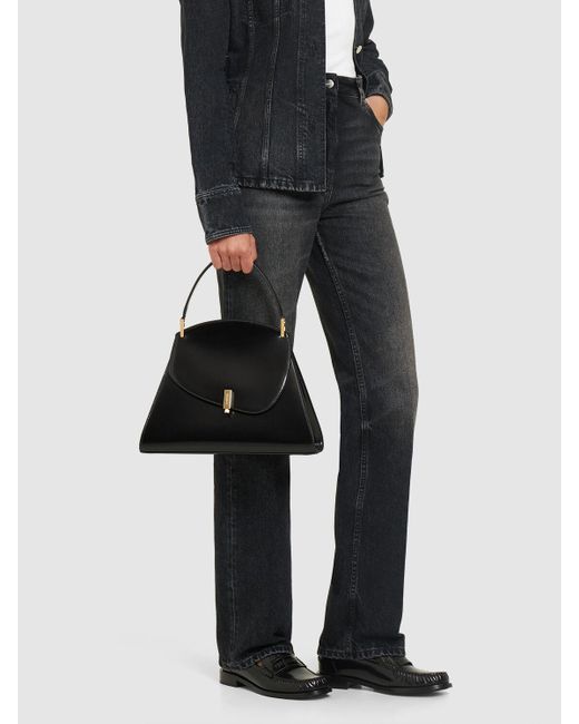 Ferragamo Black Medium Prisma Leather Top Handle Bag