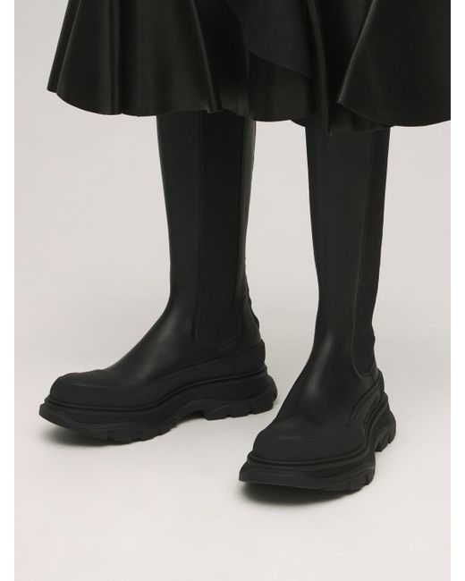 Stivali Alti In Pelle 40mm di Alexander McQueen in Nero | Lyst