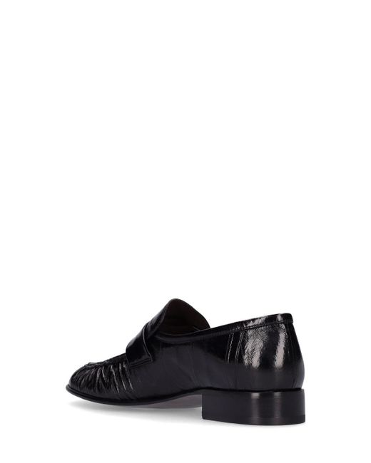 The Row Black Eel Crinkled Glossed-leather Loafers