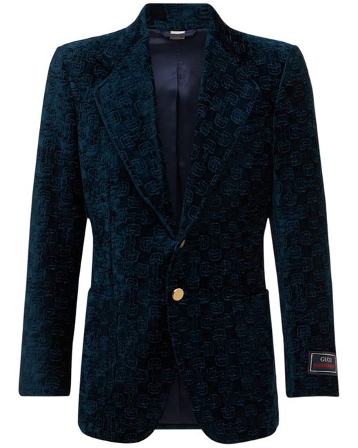 Gucci Blue Velvet Horsebit Jacquard Jacket for men