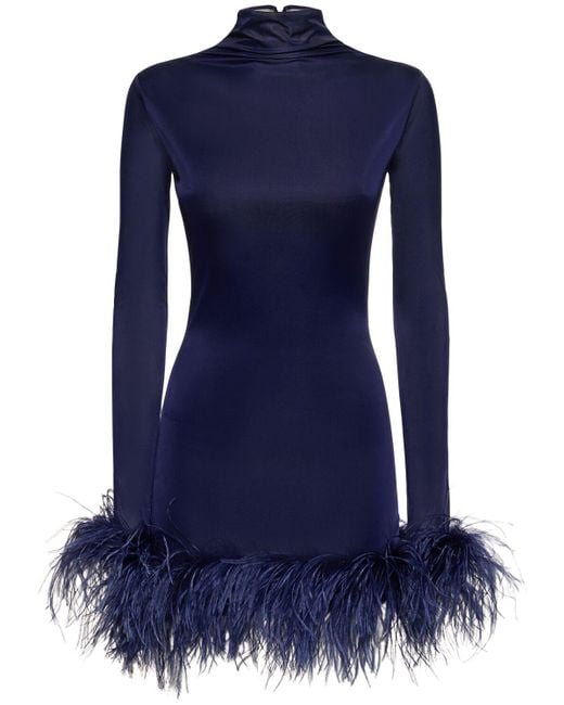 16Arlington Blue Luna Jersey Mini Dress W/Feathers