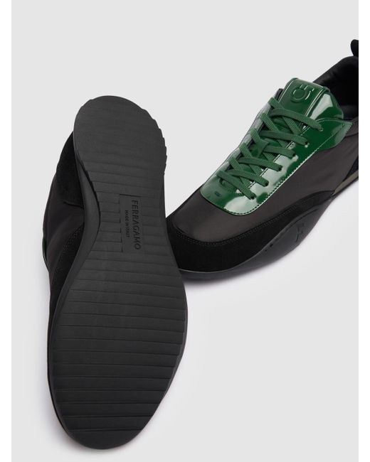 Ferragamo Green Detroit Leather & Nylon Sneakers for men