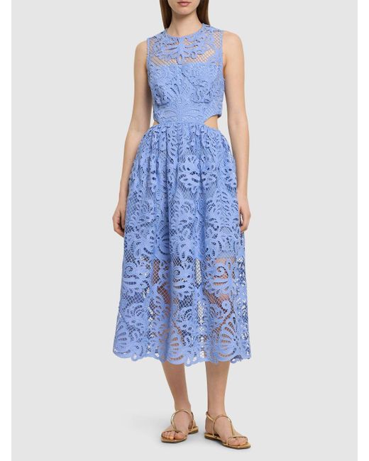 Self-Portrait Blue Midikleid Aus Spitze