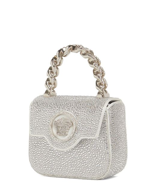 Versace White Handtasche Aus Satin Und Leder Mit Strass
