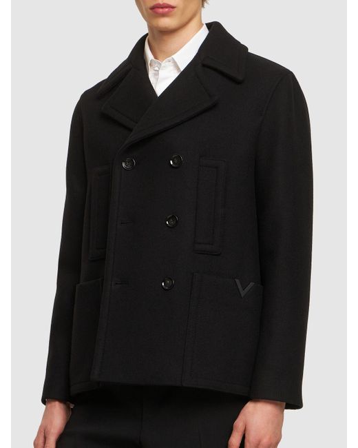 Valentino Black Double Wool Peacoat for men