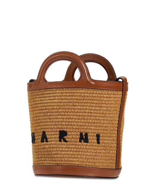 Marni Brown Mini Raffia Effect & Leather Bucket Bag