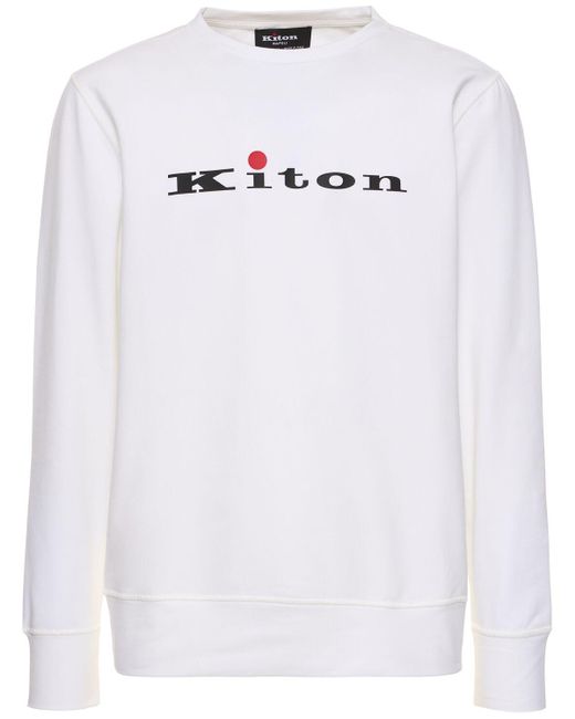 Sweat-shirt en coton à logo col rond Kiton pour homme en coloris White