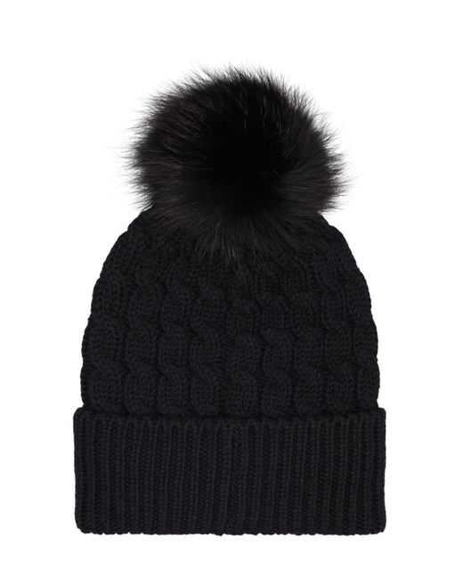 Cappello beanie in lana tricot / pompom di 3 MONCLER GRENOBLE in Black