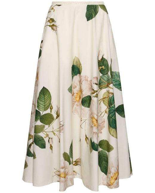 Giambattista Valli White Printed Cotton Poplin Midi Skirt
