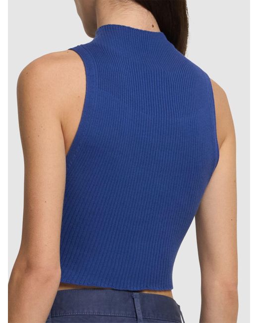 Courreges Blue Damen Leichtes, Geripptes Baumwolloberteil