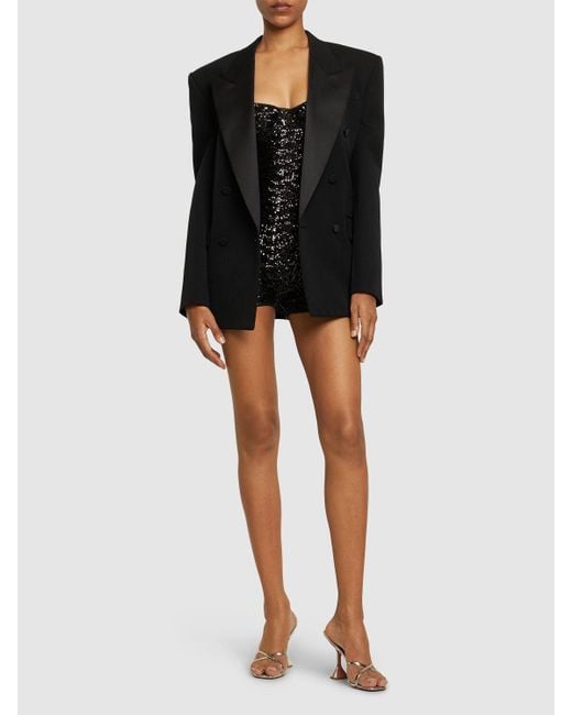 Oseree Black Sequined Mini Jumpsuit
