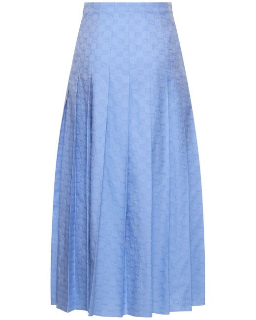 Gucci Blue gg Supreme Oxford Cotton Skirt