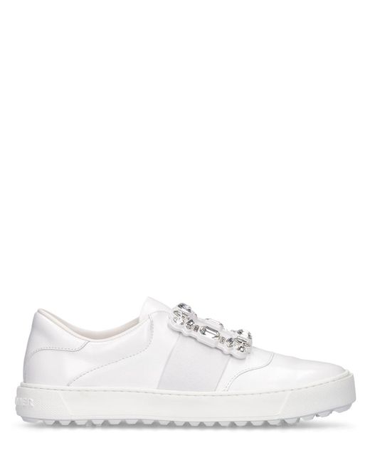 Sneakers viv golf de piel con strass 10mm Roger Vivier de color White