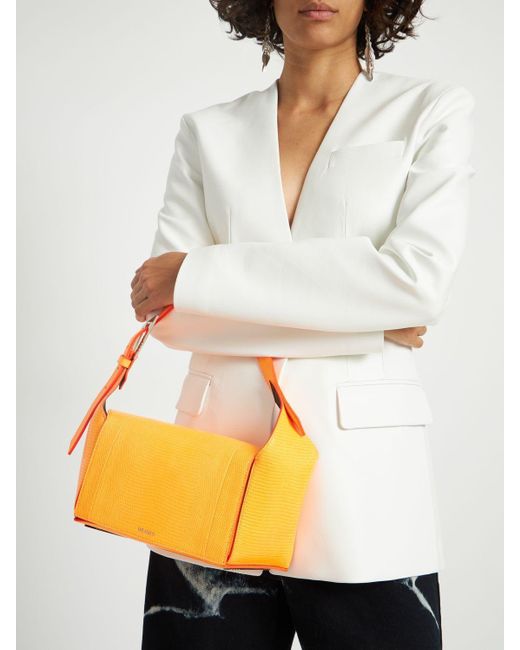 Friday Mini Lizard Effect Leather Tote Bag in Orange - The Attico