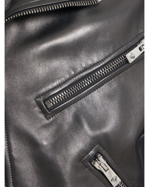Versace Gray Leather Biker Jacket for men