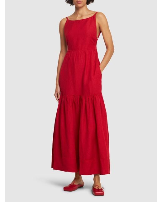 Posse Red Elise Viscose & Linen Long Dress