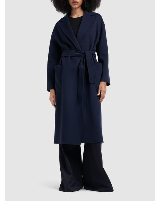 Max Mara Nina Wool Midi Coat W/ Belt in Blue | Lyst