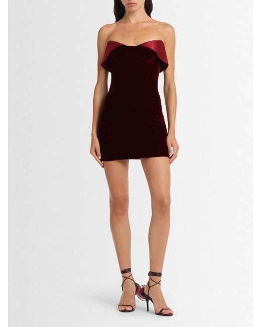 Mugler Red Strapless Velvet Mini Dress