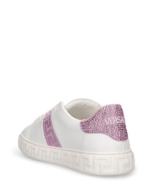 Versace Pink Faux Leather & Crystals Low Top Sneakers