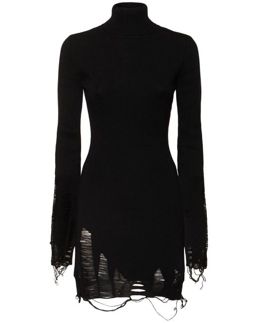 MM6 by Maison Martin Margiela Black Compact Distressed Wool Blend Mini Dress