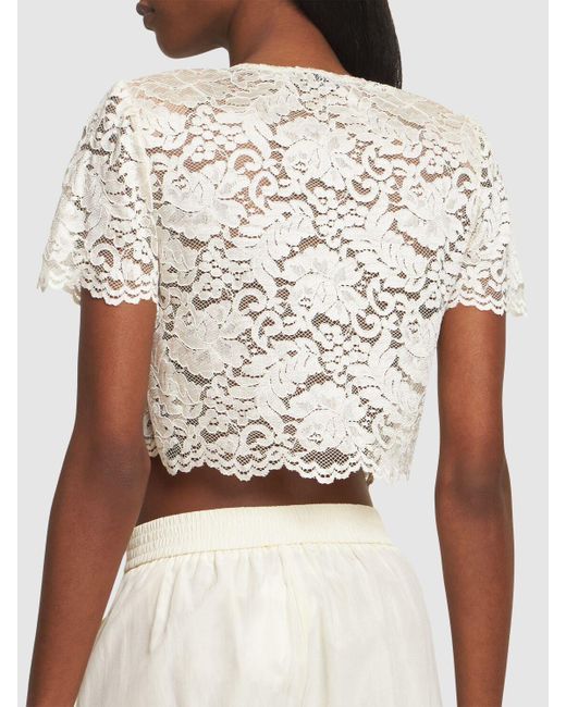 Self-Portrait Natural Floral Cord Lace Viscose Blend Crop Top