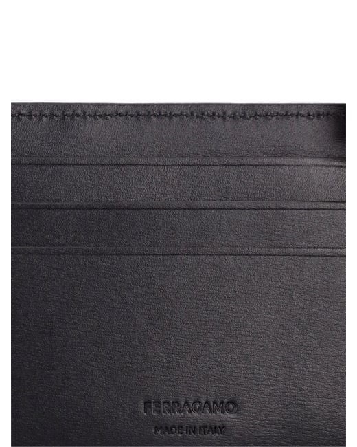 Ferragamo Black Classic Logo Leather Card Holder for men