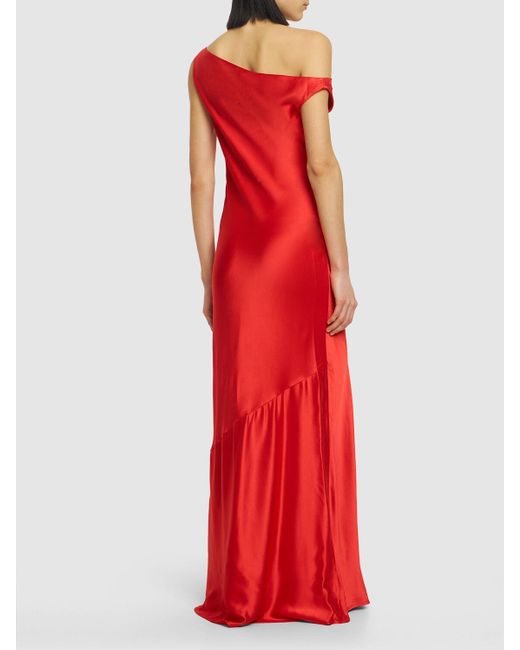 Staud Red Ashanti Asymmetric Neckline Maxi Dress