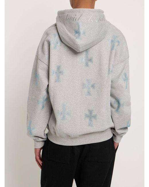 Unknown Grey Rhinestone Cross Cotton Hoodie in Grey for Men | Lyst Australia