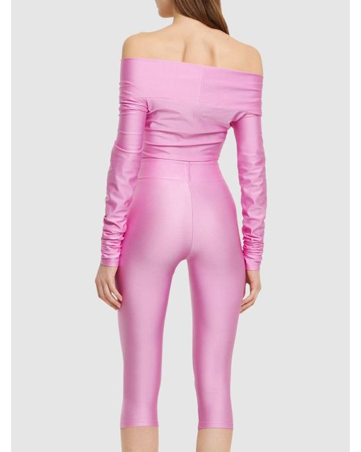 ANDAMANE Pink Kendall Shiny Lycra Long Sleeve Jumpsuit