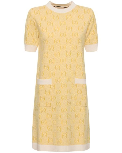Robe en laine jacquard gg Gucci en coloris Yellow
