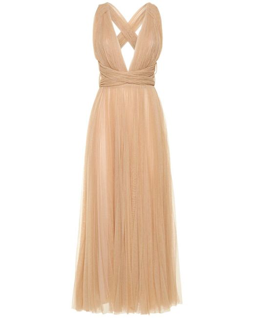 Maria Lucia Hohan Natural Pleated Tulle Midi Dress W/ Low Back