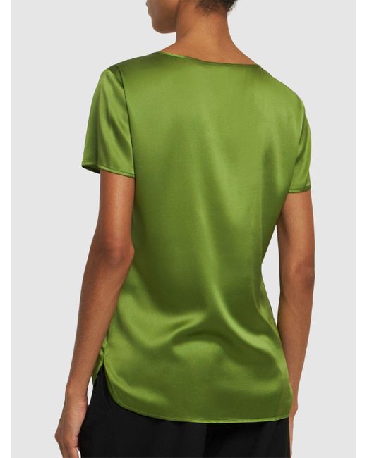 Max Mara Green Cortona Silk Satin T-shirt Top