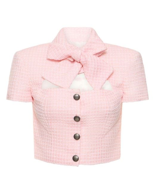 Crop top en tweed à sequins avec nœud Alessandra Rich en coloris Pink