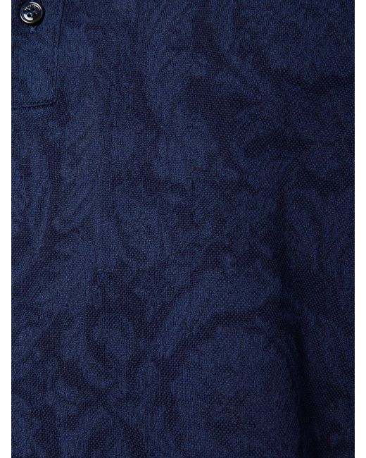 メンズ Versace バロッコ ジャカード コットンピケ ポロ Blue