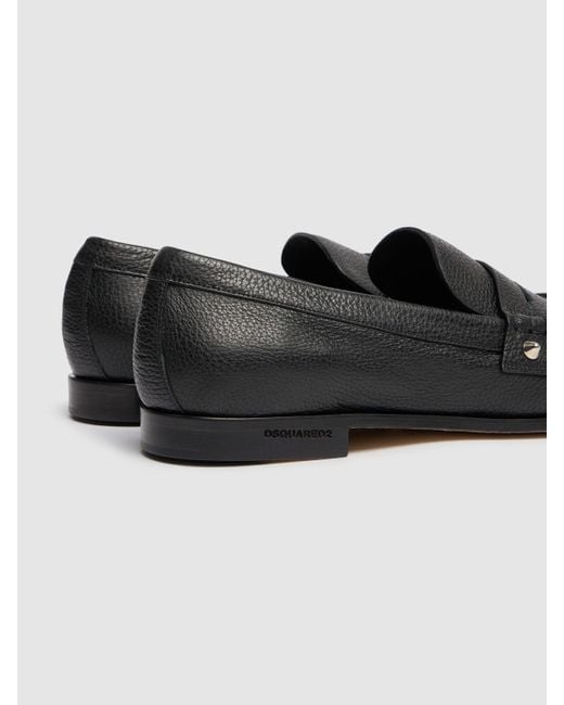 DSquared² Black Leather Loafers With Studs for men