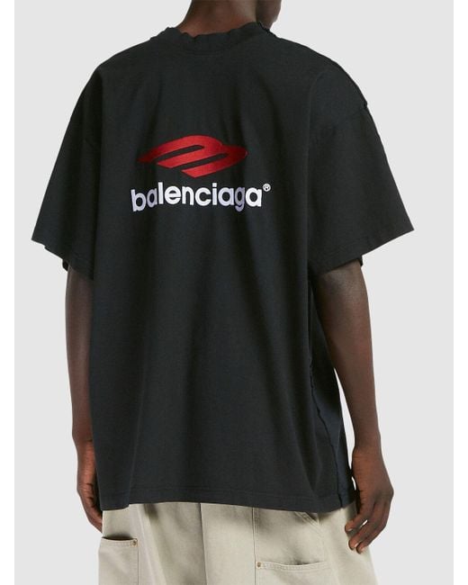 Balenciaga Blue Double Front Logo Cotton T-shirt for men