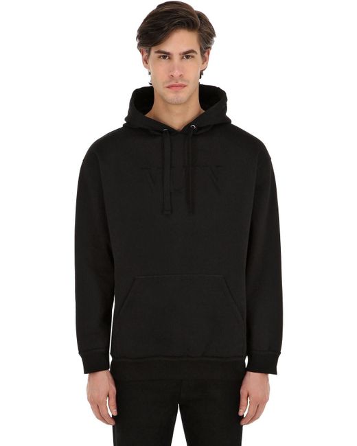 Valentino Black Embossed Vltn Hooded Sweatshirt for men
