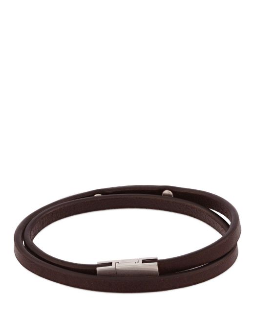 Saint Laurent Brown Sl Double Wrap Leather Bracelet for men