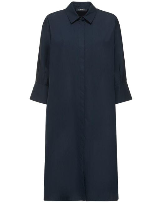 Max Mara Tabata Belted Poplin Midi Shirt Dress in Blue | Lyst